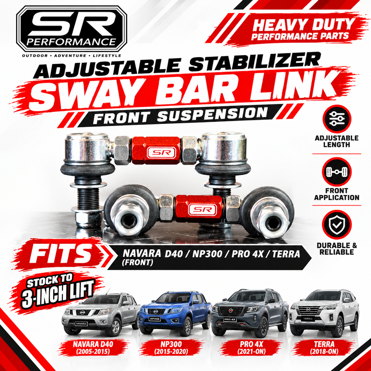 SWAY BAR LINK ADJUSTABLE (FRONT) NISSAN NAVARA D40 / NP300/ PRO4X / TERRA